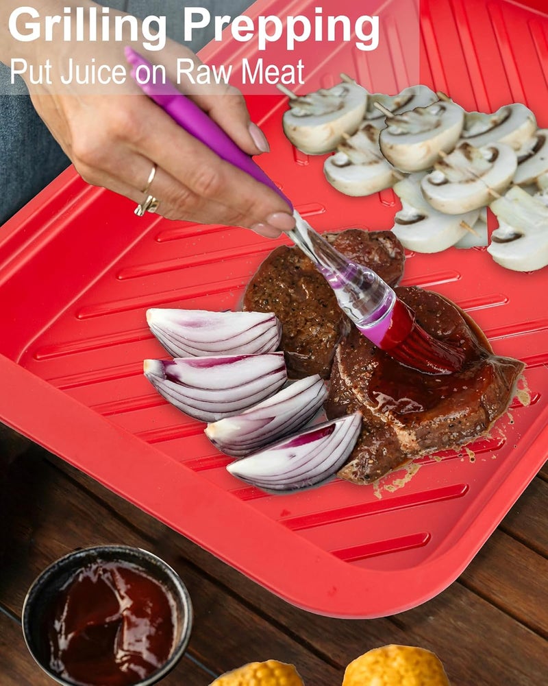 ECOIOU Grilling Prep and Serving Tray with Lid, Bamboo BBQ Deep Trays for Marinating Raw and Cooked Food, Melamine Serving Trays for Food, Black and Red - Image 4